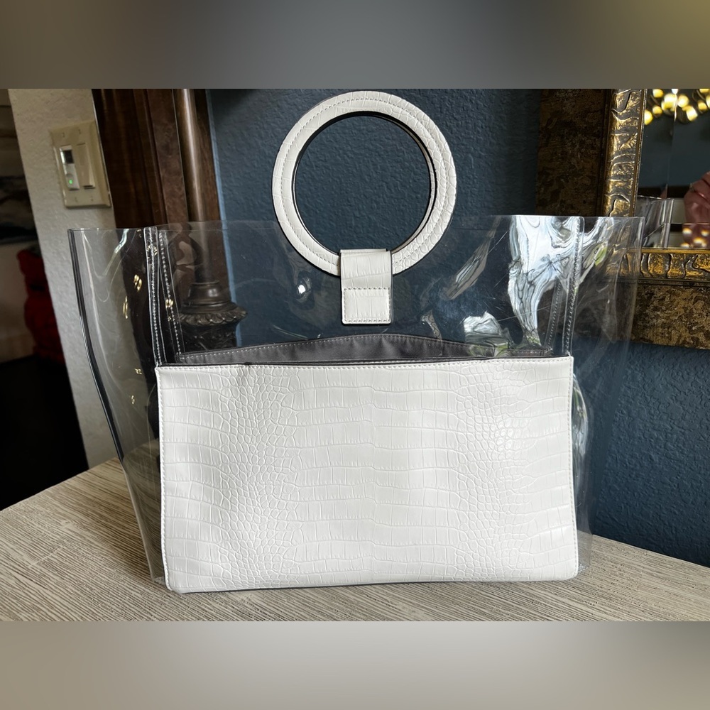 Vince Camuto Clear Tote with White Croc-Embossed Insert